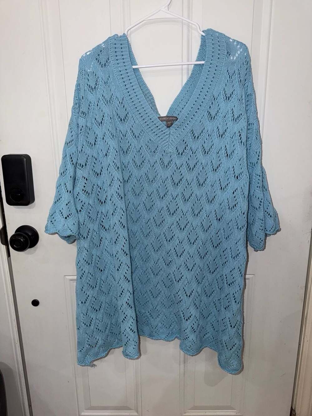 Jessica London Light Blue Knit V-Neck Half Sleeve Sweater